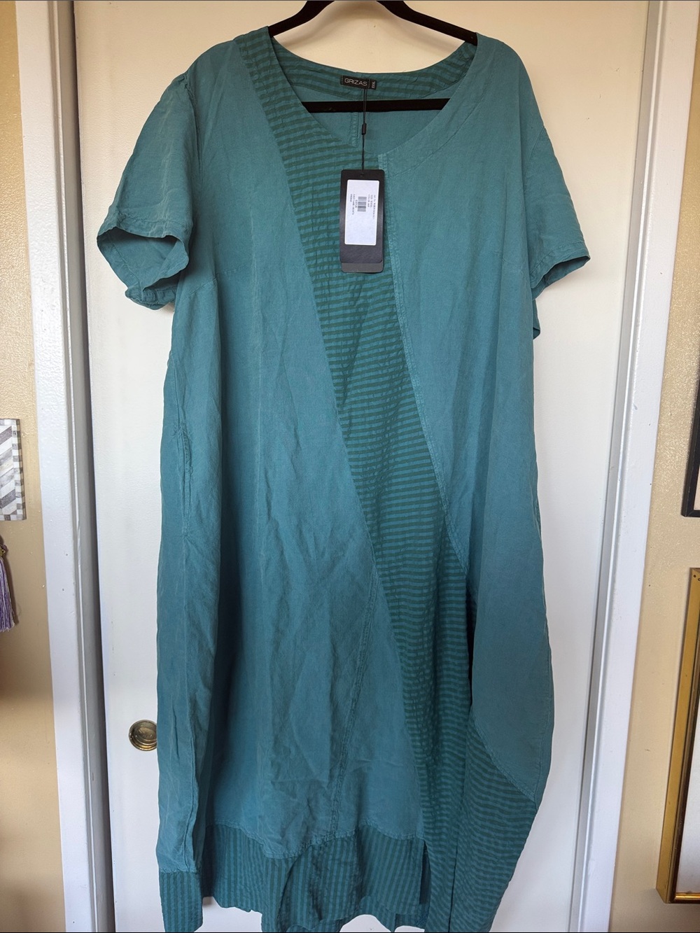 Grizas Teal Paneled Short-Sleeve A-Line Midi Dress